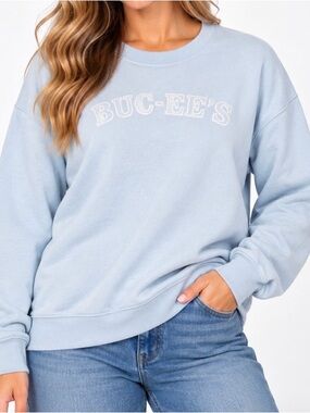 Buc-ee’s Light Blue Crewneck Sweatshirt White Logo Pullover SZ XL